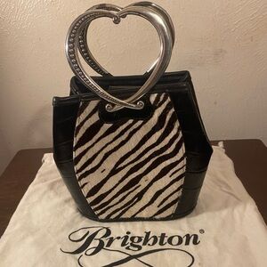 Brighton Black and White Zebra Shoulder Bag with Silver Hardware